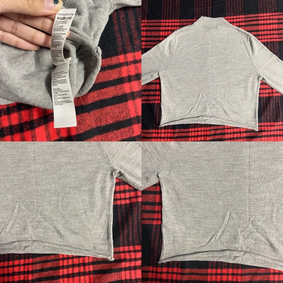 Topshop Gray Crop Long Sleeve High Neck Top - Picture 7 of 8